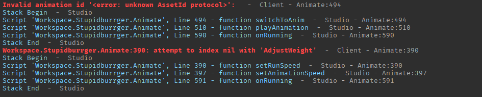Animate errors