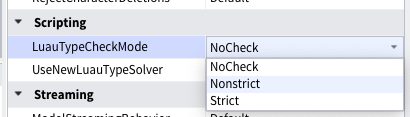 Luau Typechecking Mode Property under Workspace Properties in Studio