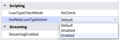 New Type Solver Property under Workspace Properties in Studio