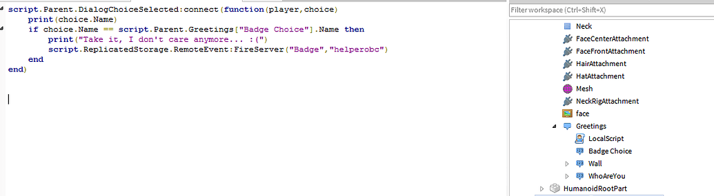 Badge not Given with Dialog - Scripting Support - Developer Forum | Roblox