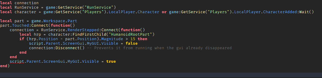 How to make this GUI disappear when you walk away from a part ...