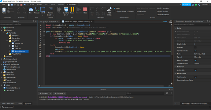 ServerLock Script (TurteleDJ Editing) - Roblox Studio 29_01_2021 19_16_11
