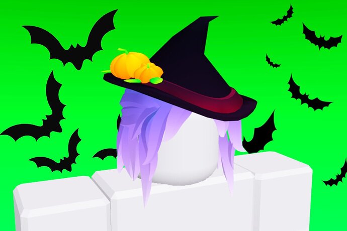 Historical creator portfolio image of a Roblox avatar wearing a Halloween-style witch hat