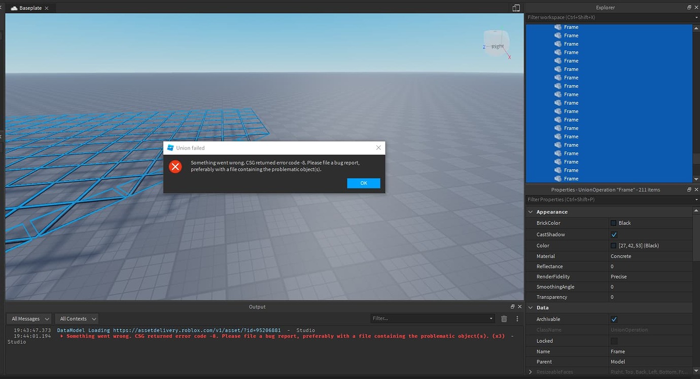CSG returned error code -8 - Studio Bugs - Developer Forum | Roblox
