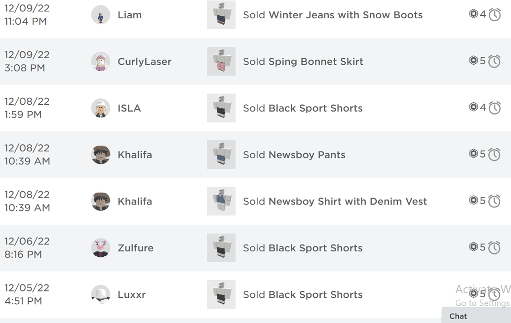 Recent sales showing reduced Robux amounts on individual purchases ...