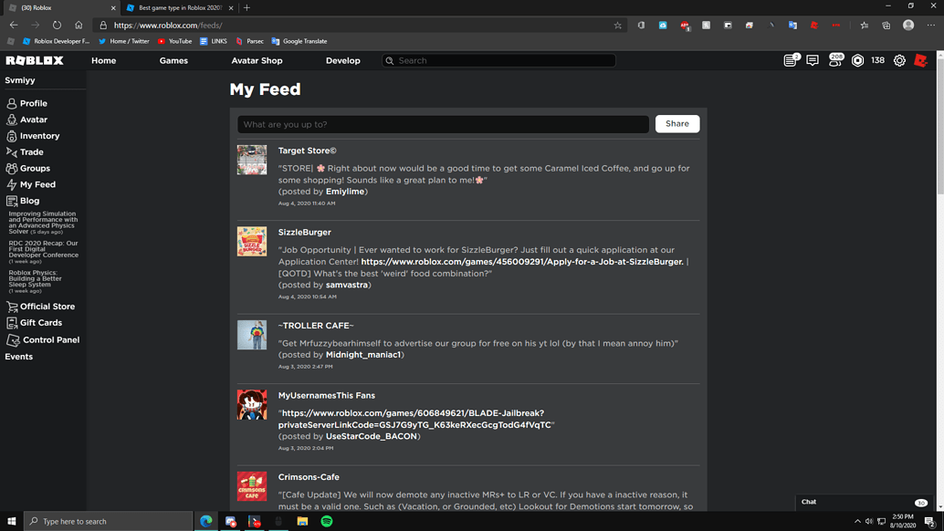 'My Feed' No longer updating - Website Bugs - Developer Forum | Roblox