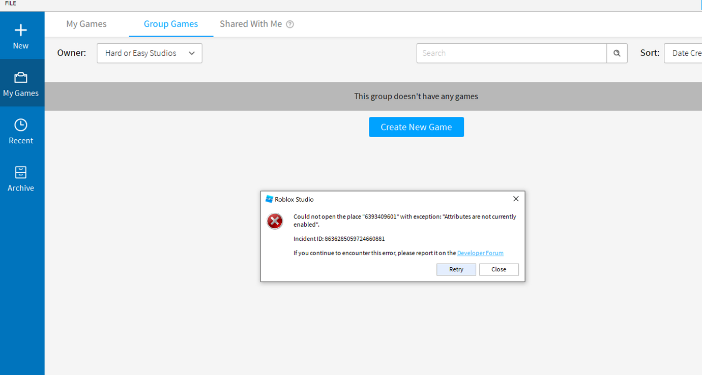 Can not join any team create sessions. "Attributes are not currently ...