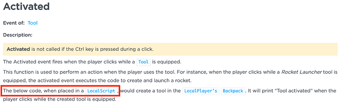 Tool.Activated not firing? - Scripting Support - Developer Forum | Roblox