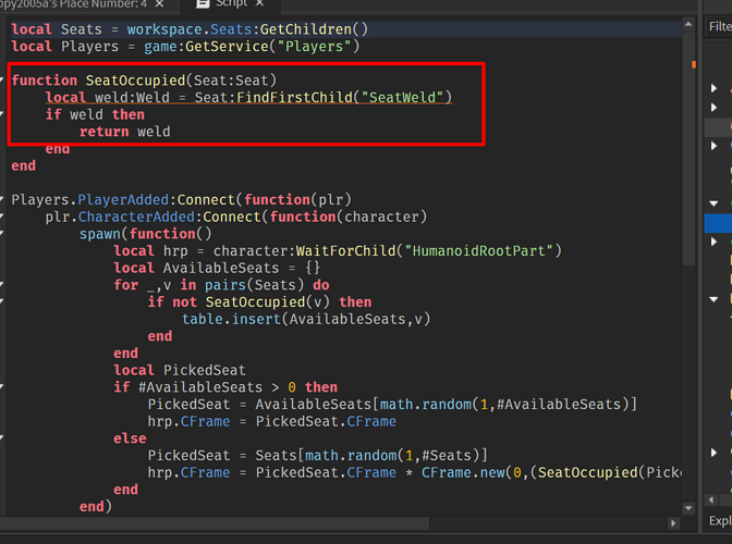 Help with my seat code - Scripting Support - Developer Forum | Roblox