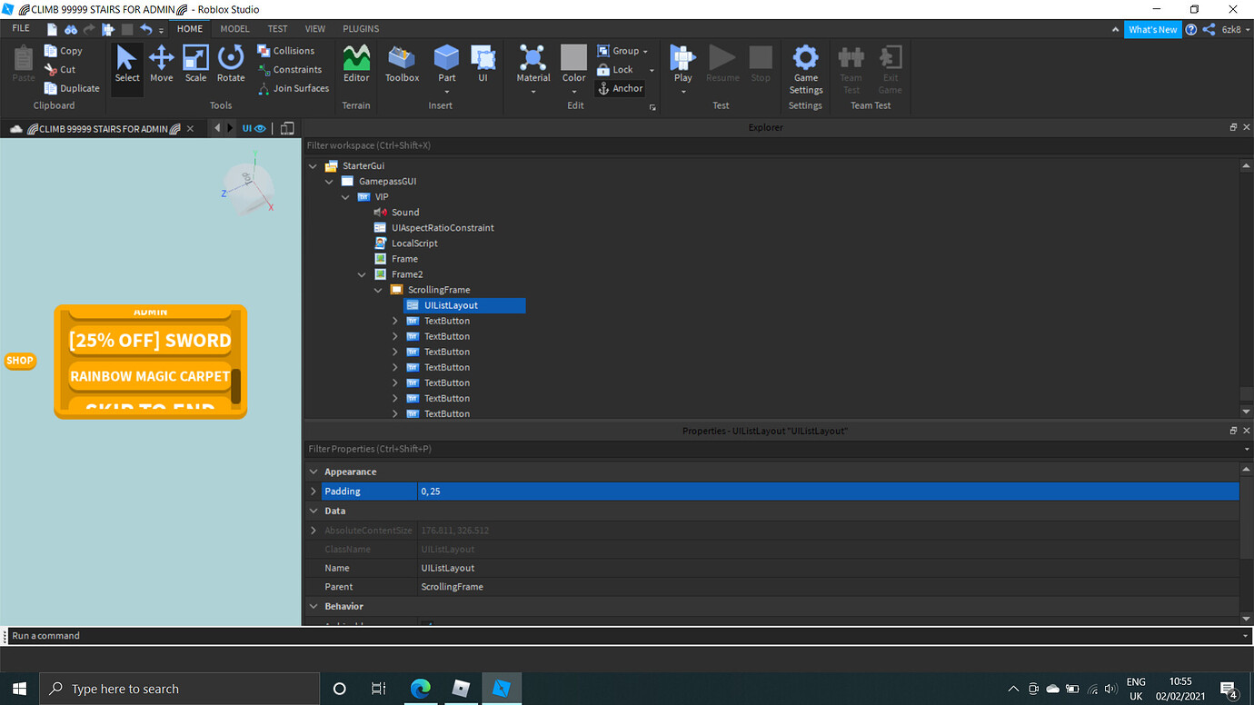 Padding on UIListLayout paired with ScrollingFrame changes as the ...