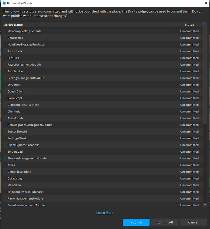 I can't commit my scripts - Scripting Support - Developer Forum | Roblox