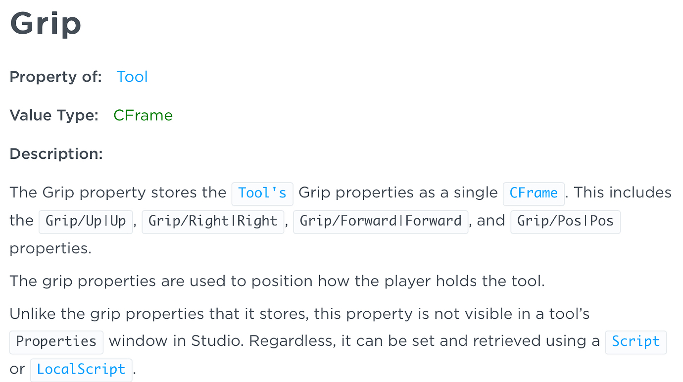 Tool.Grip CFrame order? - Scripting Support - Developer Forum | Roblox