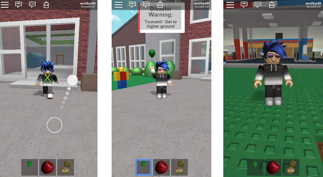 Roblox mobile interface and touch controls example Roblox mobile interface example showing an avatar and touch-friendly controls in a multiplayer environment