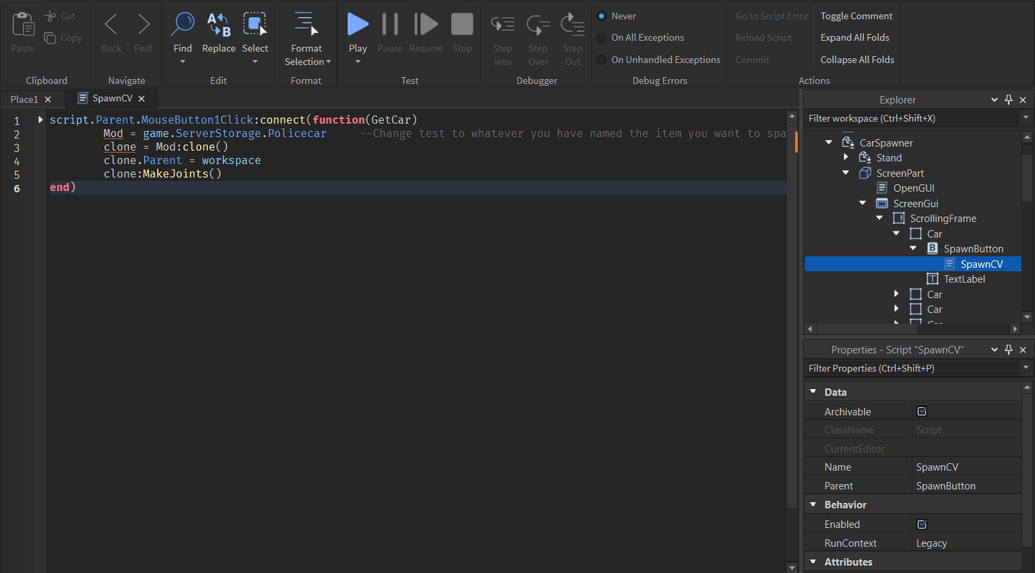 Help needed with car spawner - Scripting Support - Developer Forum | Roblox