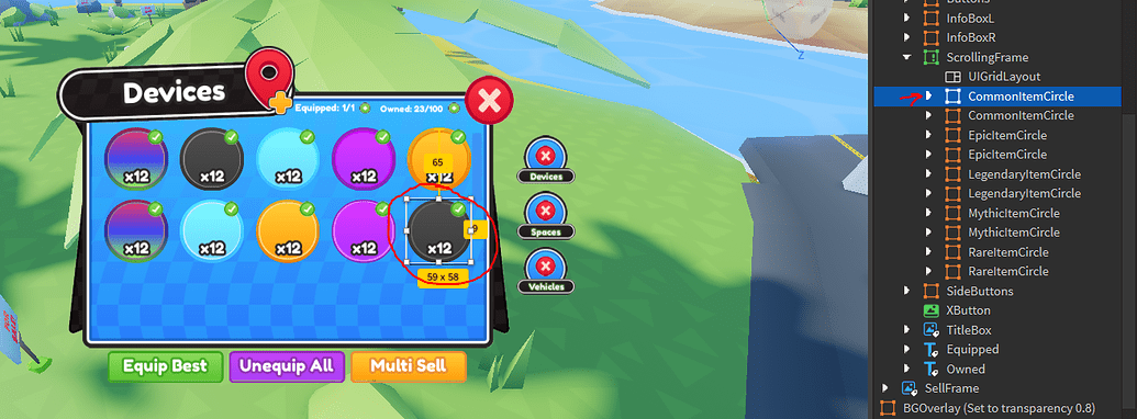 How could I make a frame in a UIGridLayout Bigger but still stay in it ...