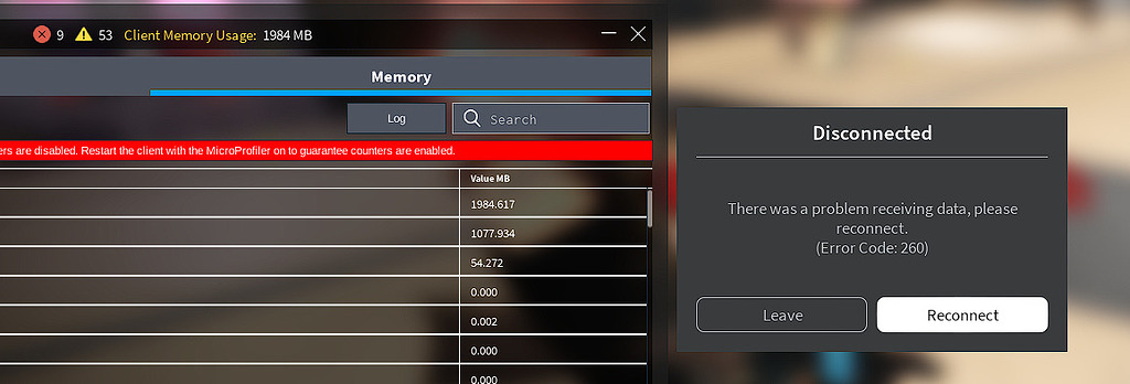 Servers or clients randomly crash "There was a problem receiving data ...