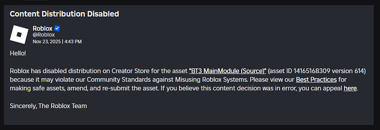 Moderation issue with my public assets - Other Bugs - Developer Forum ...
