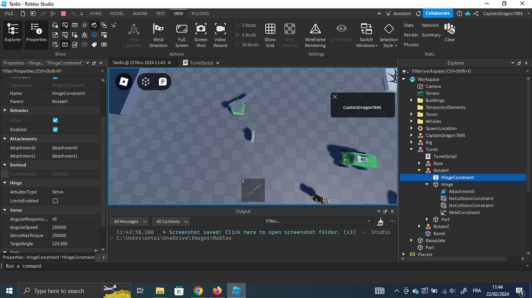 Rotating turret using hinge constraints - Scripting Support - Developer ...