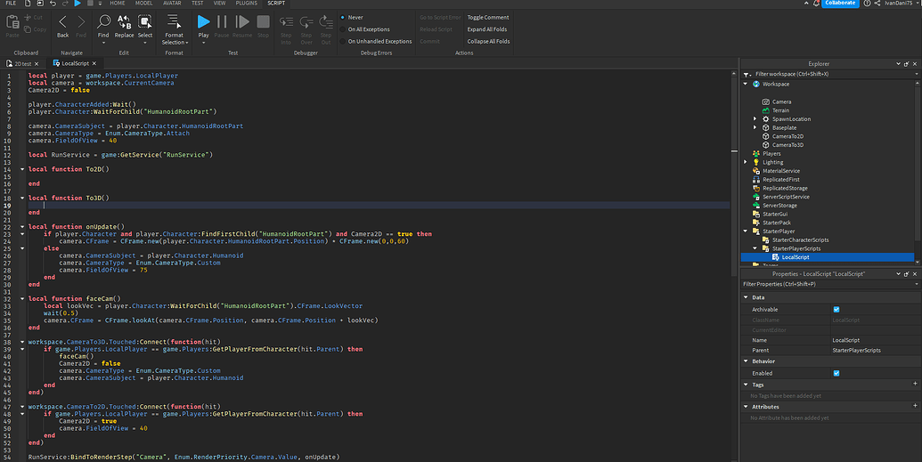 How do I tween the camera from 2D to 3D with a function? - Scripting ...