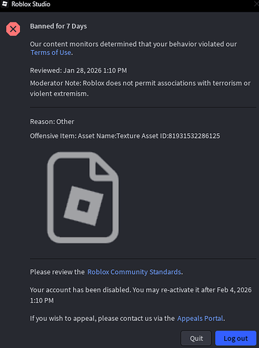 Invalid Suspension / NIL Details? - Roblox Application and Website