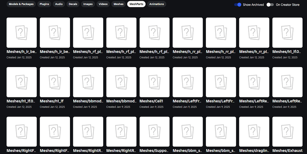 Archived Meshes still displaying - Engine Bugs - Developer Forum | Roblox