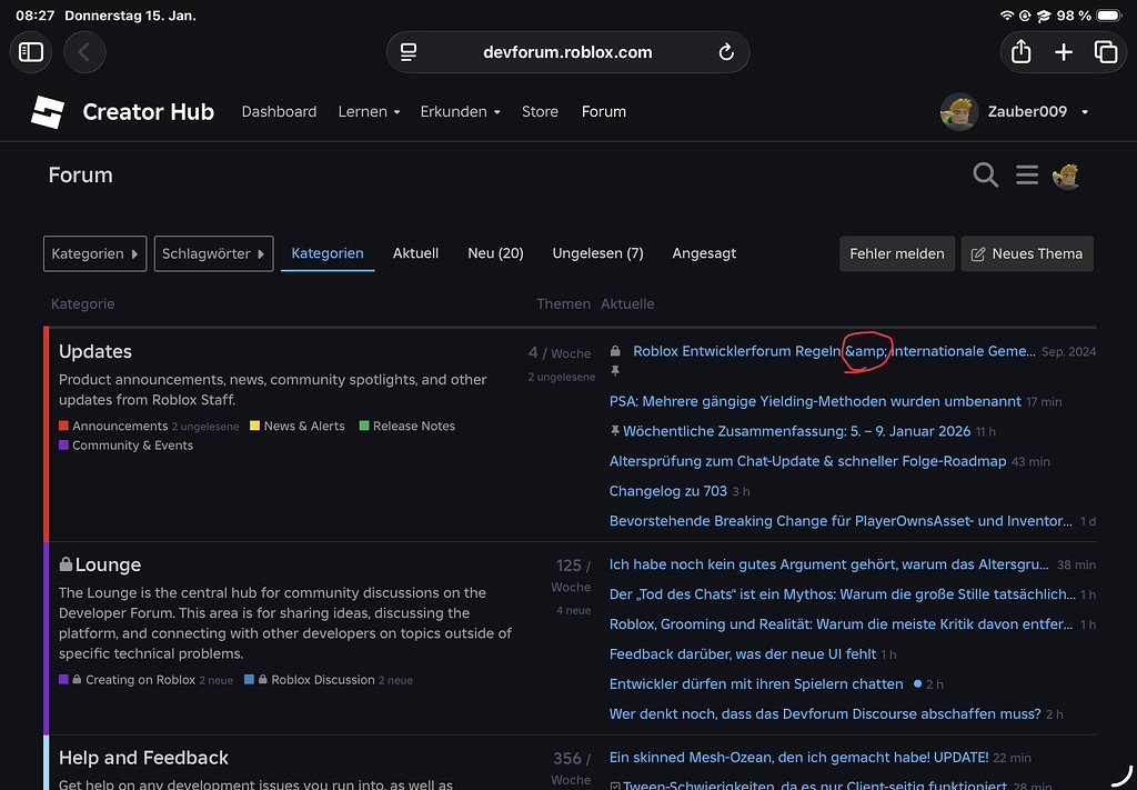 at devforum website - Forum Bugs - Developer Forum | Roblox