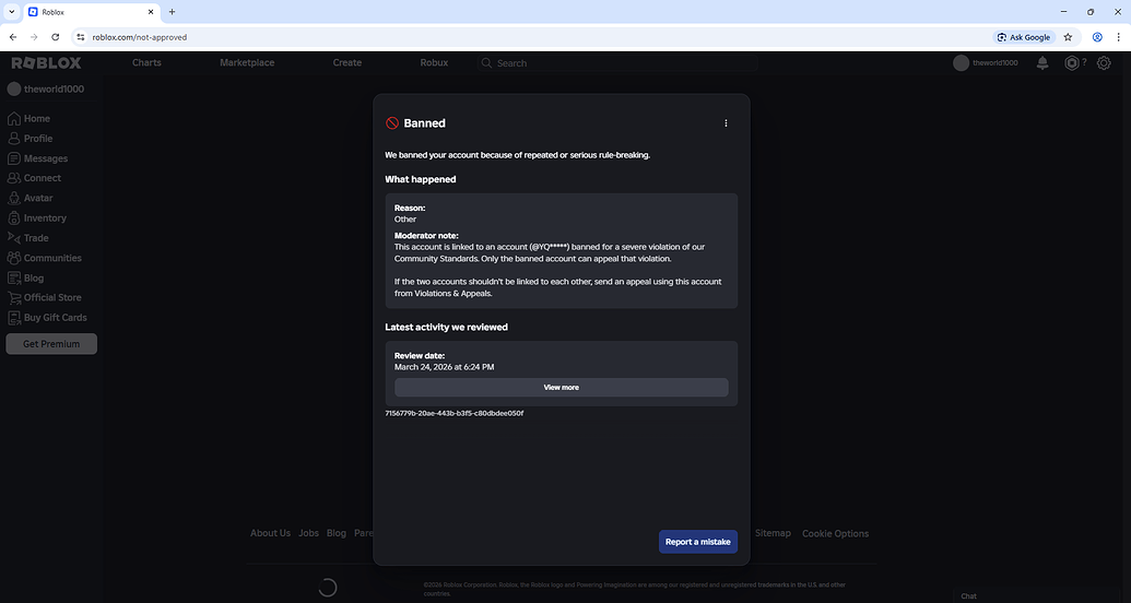 Multiple roblox accounts terminated due to enforcement ban - Platform ...