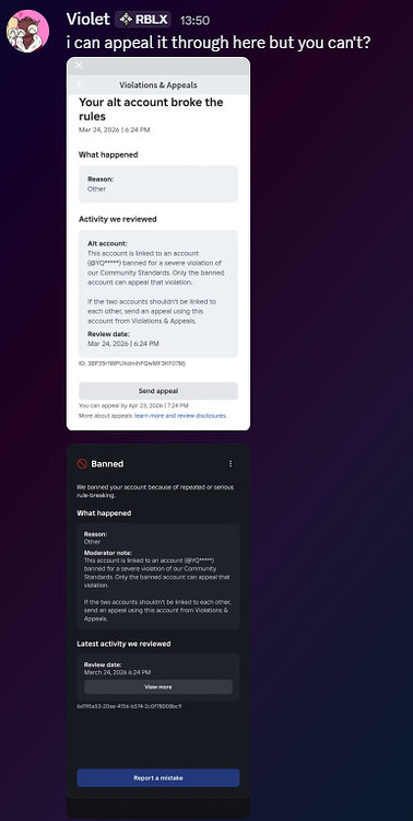 Multiple roblox accounts terminated due to enforcement ban - Platform ...