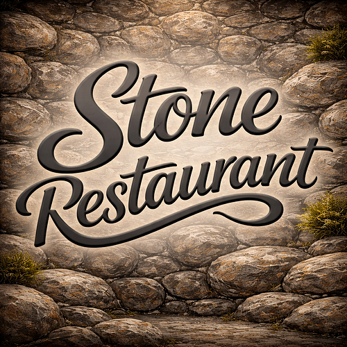 Stone Restaurant logo on stone backdrop