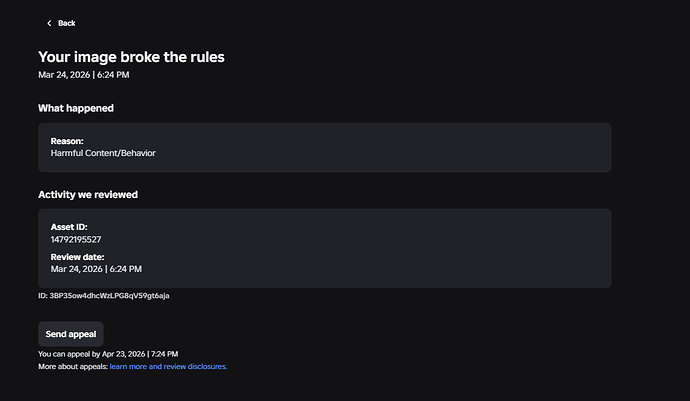 Account got banned and there's no image displaying showing what