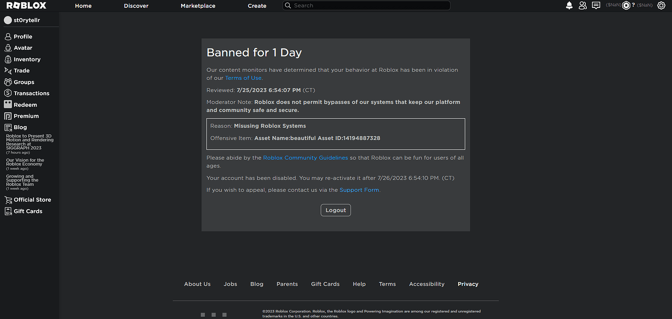 A very odd roblox ban? - Platform Usage Support - Developer Forum | Roblox