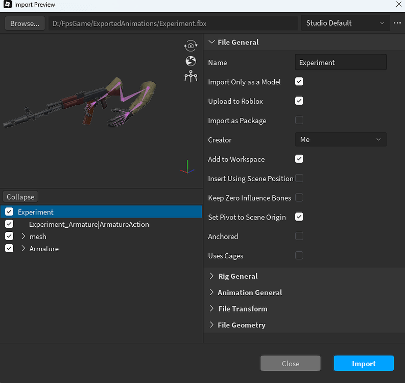 Problem with importing fps Armature with animation from blender to ...