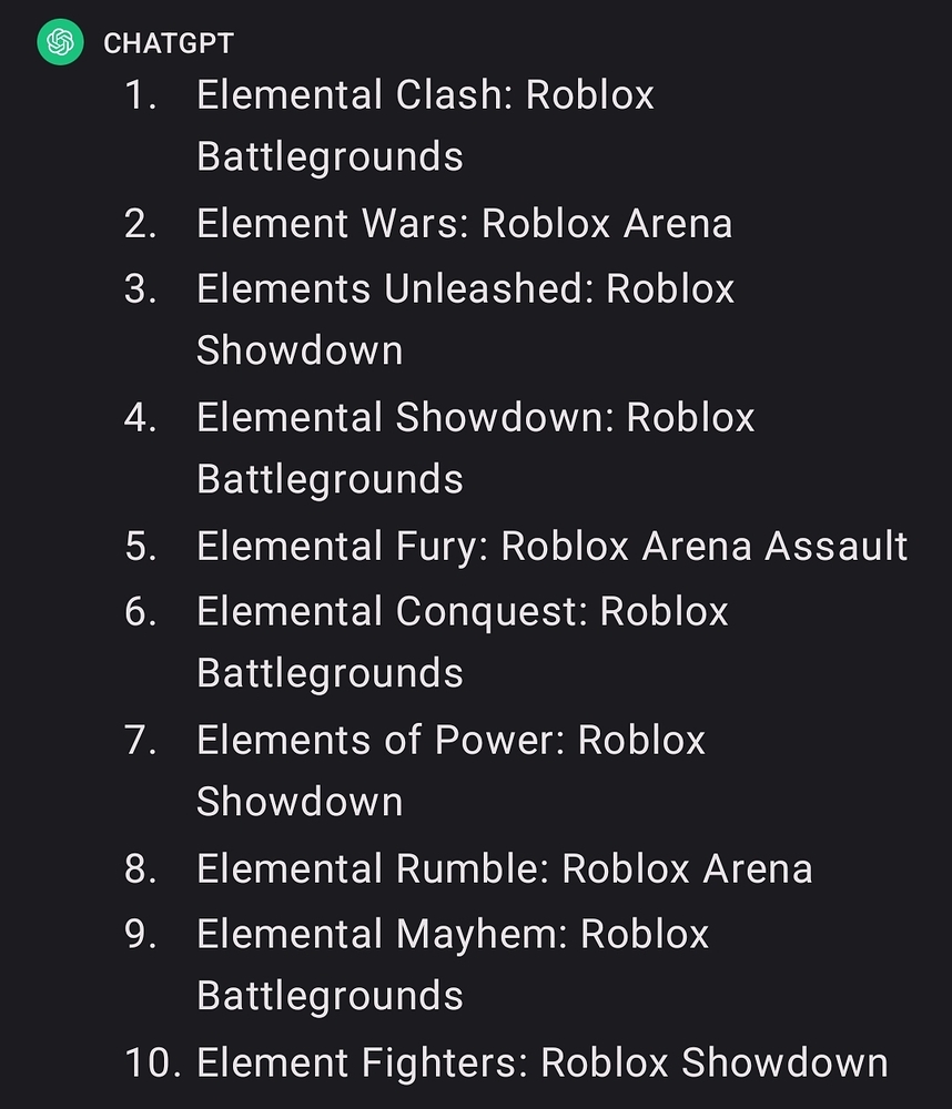 Give me some game name suggestions - Game Design Support - Developer