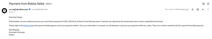 DevEx Payment Rejected by Bank – Refund Not Received - Platform Usage ...