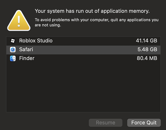 screenshot of the memory it was taking with 1 window