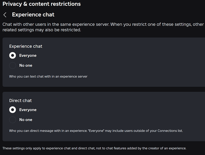 Experience chat settings use outdated descriptions - Roblox