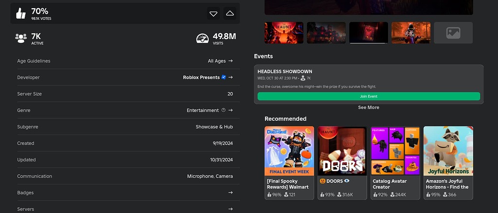 Experience Events UI Misalignment with Recommended Section on Roblox ...