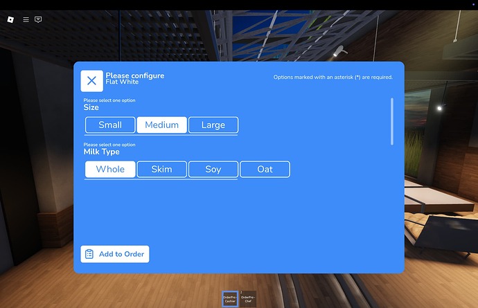 CashierUI - Product Options
