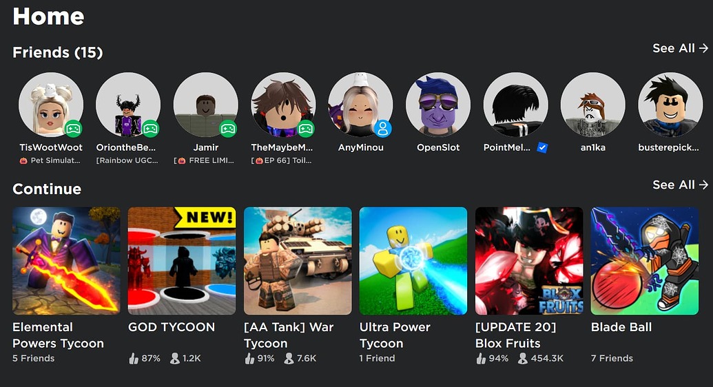 "Continue" does not show on homepage - Roblox Application and Website ...