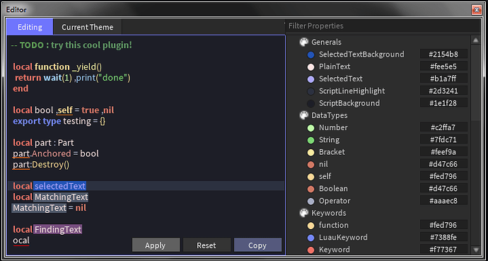 Schemes+ ,plugin to easily edit your script editor - Community ...