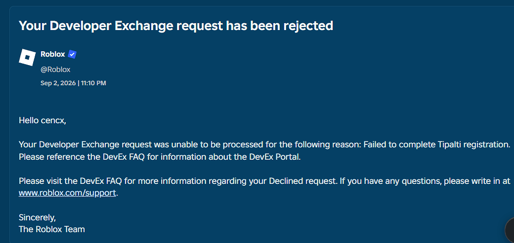 Roblox Support Agent is fully guarding me from contacting DevEx
