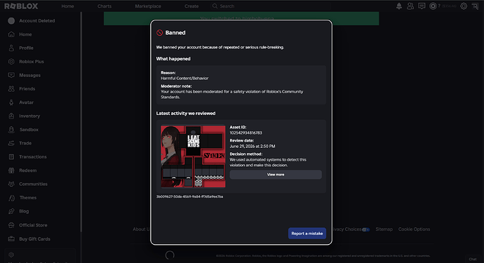 account deleted error