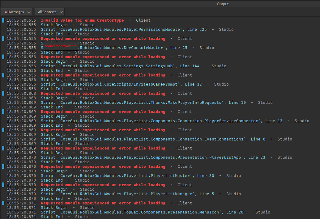 Local test causes multiple CoreGui errors - Studio Bugs - Developer ...