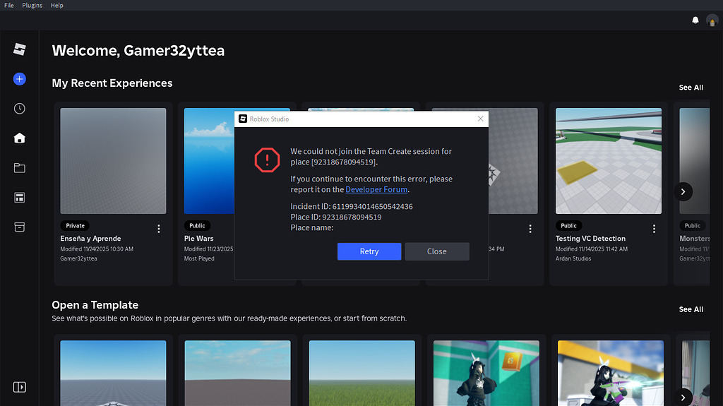 Team Create Error When Trying To Enter A Place - Studio Bugs ...