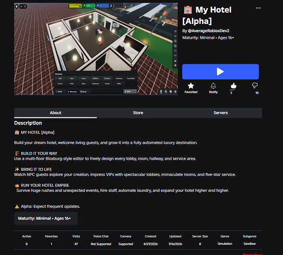 Public experience page showing visits and ratings