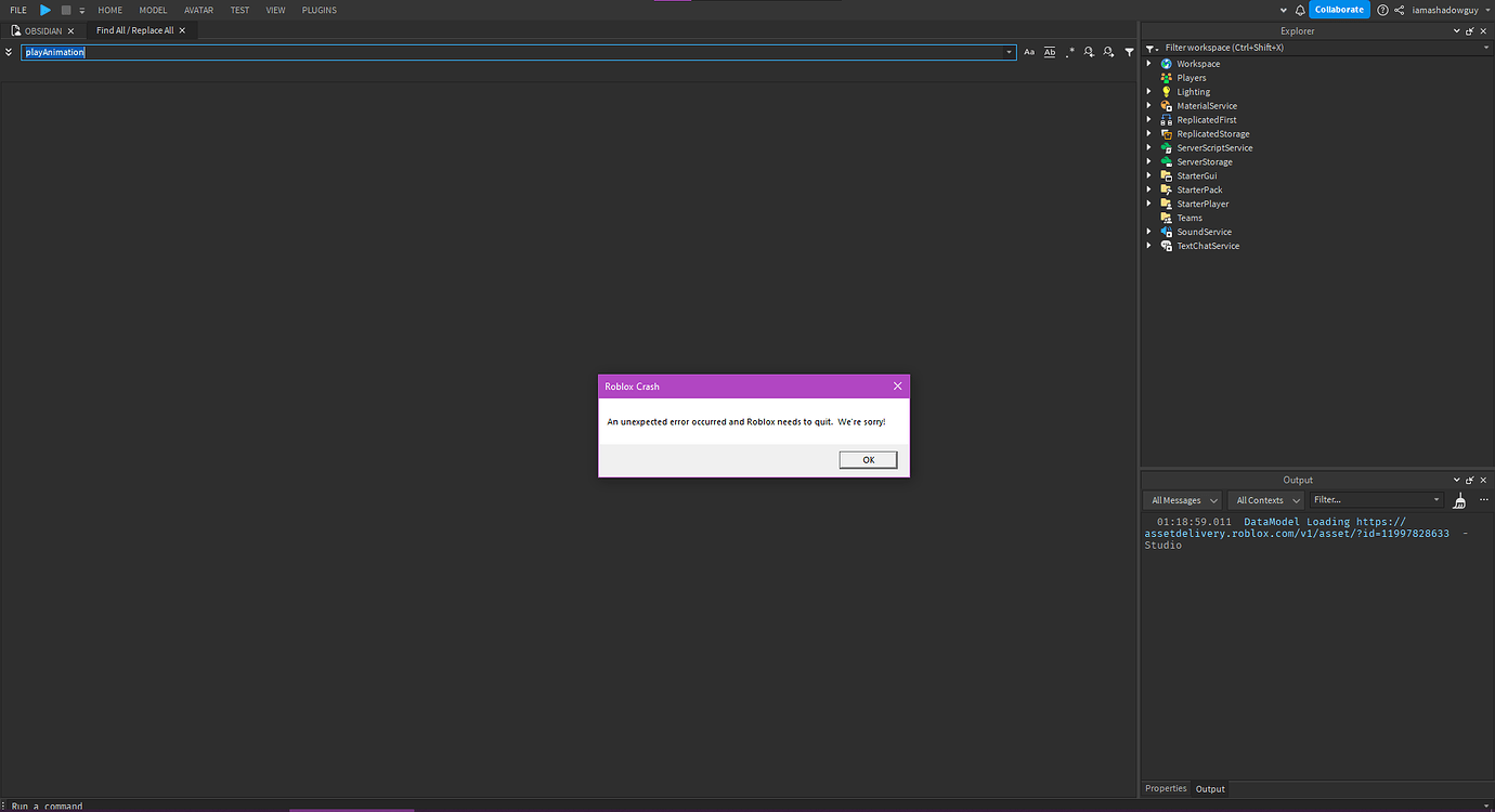 Roblox Studio freezes repeatedly when executing Find All after closing ...