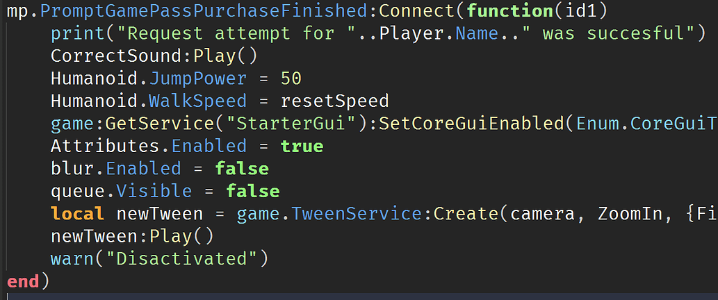 PromptGamepassCancel Support - Scripting Support - Developer Forum | Roblox