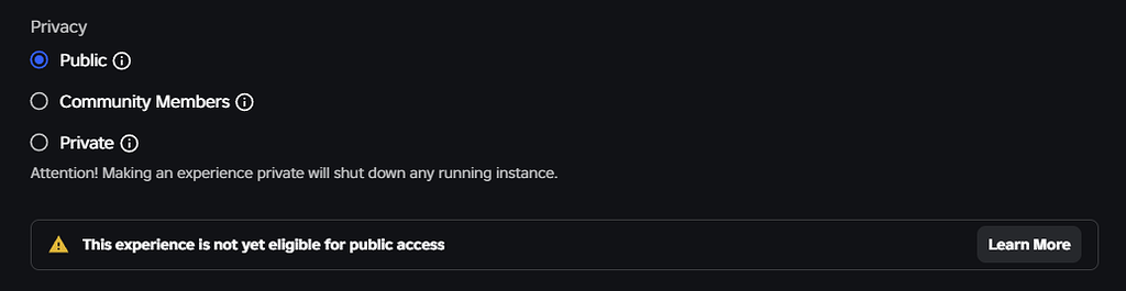This experience is not yet eligible for public access