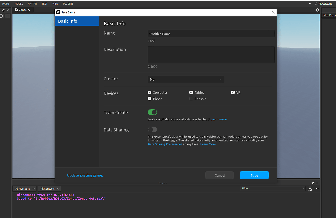 Save to Roblox. Error? - Studio Bugs - Developer Forum | Roblox