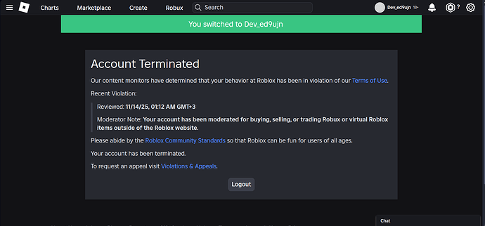 Roblox AI moderation deleted my accounts for Big robux transfers from ...